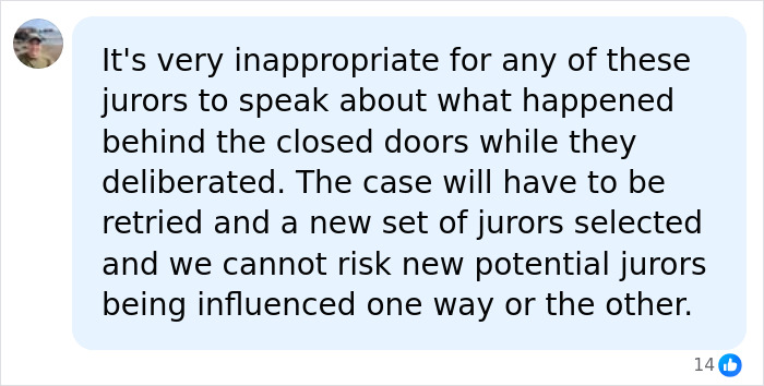 A social media comment discussing the Lindsay Clancy juror admission and verdict chaos. A social media comment discussing the Lindsay Clancy juror admission and verdict chaos.