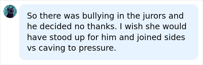 A chat message commenting on bullying among jurors in the Lindsay Clancy case, implying verdict chaos. A chat message commenting on bullying among jurors in the Lindsay Clancy case, implying verdict chaos.