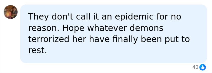 Social media comment about Hayden Panettiere, mentioning the epidemic and substance likely costing her life. Social media comment about Hayden Panettiere, mentioning the epidemic and substance likely costing her life.