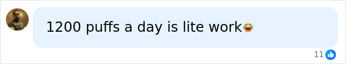A social media comment making a flippant remark about 1,200 puffs a day, related to a teen's vaping habit. A social media comment making a flippant remark about 1,200 puffs a day, related to a teen's vaping habit.