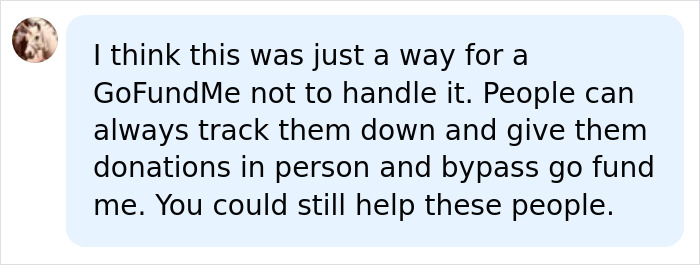 A social media post suggesting donating directly to bypass GoFundMe fundraiser cancellations. A social media post suggesting donating directly to bypass GoFundMe fundraiser cancellations.