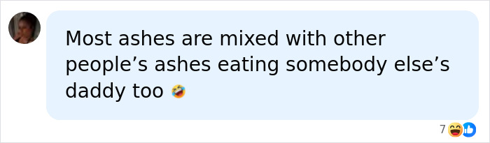 A social media comment discussing the origin of ashes eaten by a stage actress for good luck.