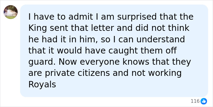 A social media comment regarding King Charles controversial letter addressing their UK return.