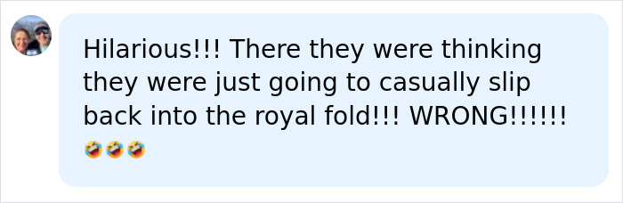 A social media comment about Prince Harry and Meghan Markle's UK return, questioning their casual re-entry to the royal fold.