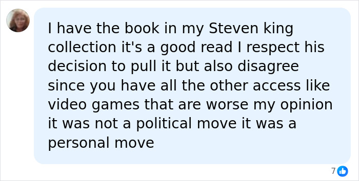 A comment about Stephen King's book collection and the decision to pull one of his books from publication. A comment about Stephen King's book collection and the decision to pull one of his books from publication.