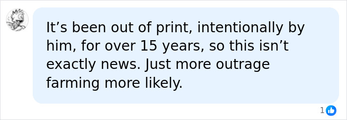 A comment on Stephen King's book being pulled from publication, stating it has been out of print for over 15 years. A comment on Stephen King's book being pulled from publication, stating it has been out of print for over 15 years.