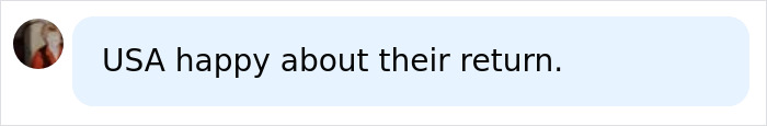 Screenshot of a social media comment: USA happy about their return, referencing Harry and Meghan's UK move. Screenshot of a social media comment: USA happy about their return, referencing Harry and Meghan's UK move.