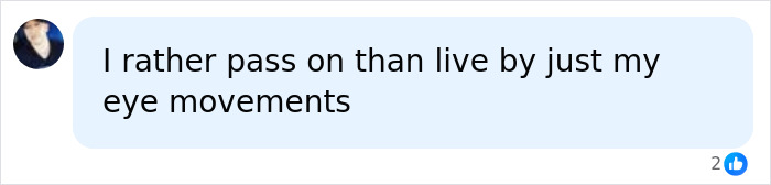 Screenshot of a text message: I rather pass on than live by just my eye movements, reflecting on the paralyzed actress's locked-in state.