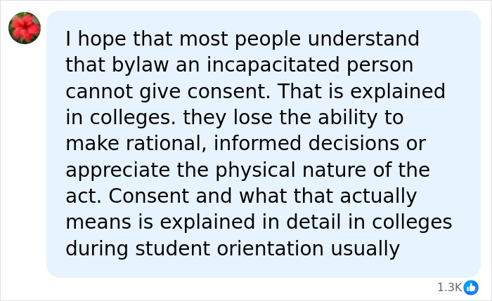 A Facebook comment discussing consent in college, relevant to the Cornell 7 group chat allegations A Facebook comment discussing consent in college, relevant to the Cornell 7 group chat allegations