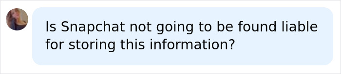 User comment questioning if Snapchat is liable for storing info on Cornell 7 group chat. User comment questioning if Snapchat is liable for storing info on Cornell 7 group chat.