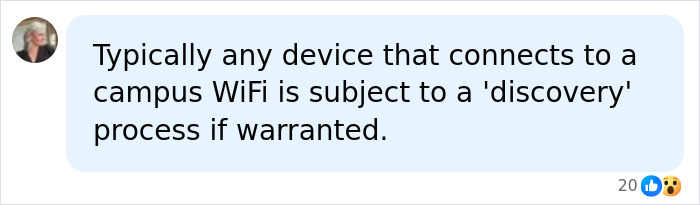 Social media comment discussing campus WiFi tracking in relation to the Cornell 7 group chat investigation Social media comment discussing campus WiFi tracking in relation to the Cornell 7 group chat investigation