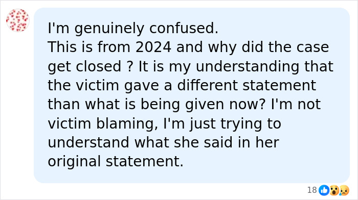 Social media comment about a closed case and victim statement related to Cornell 7 group chat. Social media comment about a closed case and victim statement related to Cornell 7 group chat.