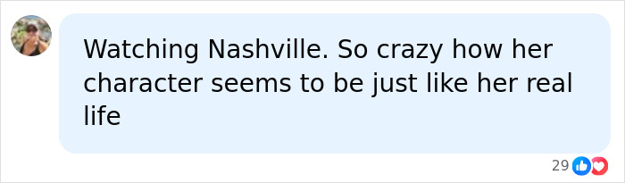 Screenshot of a social media comment about Hayden Panettiere and her character in Nashville, alluding to her life's substance. Screenshot of a social media comment about Hayden Panettiere and her character in Nashville, alluding to her life's substance.