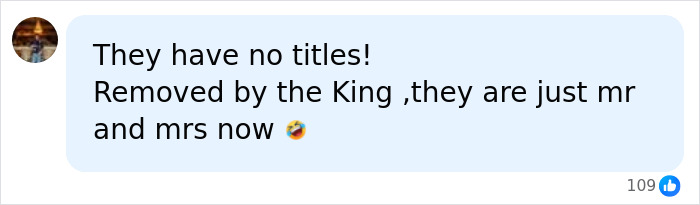 Screenshot of a social media comment stating Harry and Meghan have no titles, removed by the King. Screenshot of a social media comment stating Harry and Meghan have no titles, removed by the King.