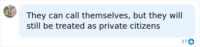Screenshot of a social media comment on Harry and Meghan being treated as private citizens. Screenshot of a social media comment on Harry and Meghan being treated as private citizens.