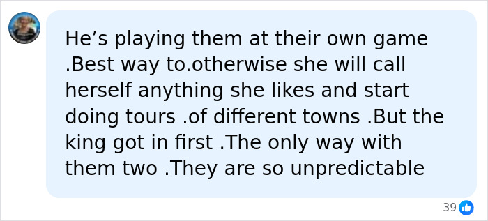 Screenshot of a social media comment discussing King Charles playing Harry and Meghan at their own game. Screenshot of a social media comment discussing King Charles playing Harry and Meghan at their own game.