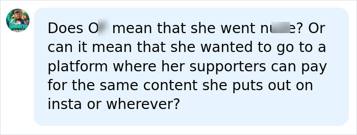 A social media comment questioning the meaning of O related to the 'Red Bikini Girl's' adult platform reveal. A social media comment questioning the meaning of O related to the 'Red Bikini Girl's' adult platform reveal.