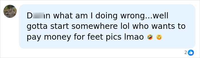 A user comment on an adult platform, questioning their strategy and referencing feet pics, pertaining to the Red Bikini Girl. A user comment on an adult platform, questioning their strategy and referencing feet pics, pertaining to the Red Bikini Girl.