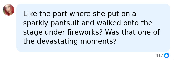 A comment about Erika Kirk's sparkly pantsuit, referencing devastating moments following Charlie's passing. A comment about Erika Kirk's sparkly pantsuit, referencing devastating moments following Charlie's passing.