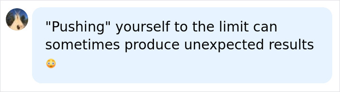 Screenshot of a comment noting unexpected results from pushing limits, relevant to the HYROX athlete and backlash for soiling herself.