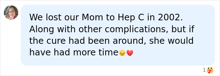 A social media comment discussing the harrowing health battle of losing a mom to Hep C, revealing details. A social media comment discussing the harrowing health battle of losing a mom to Hep C, revealing details.