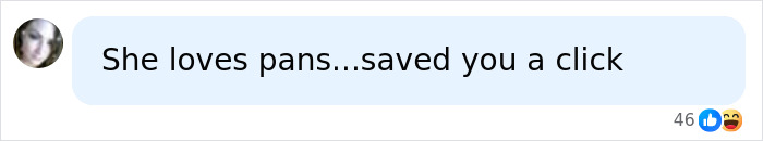 A social media comment playfully referencing Gillian Anderson's pansexual reveal as loving 'pans' and saving a click. A social media comment playfully referencing Gillian Anderson's pansexual reveal as loving 'pans' and saving a click.
