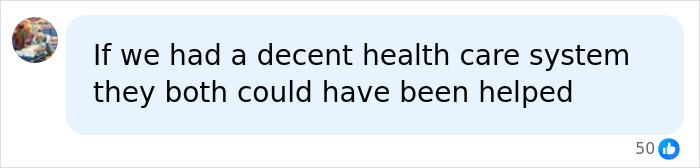A social media comment discussing the woman arrested and the need for a decent health care system.