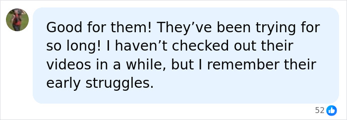 A social media comment from a fan recalling the early struggles of TikTok stars before their pregnancy announcement. A social media comment from a fan recalling the early struggles of TikTok stars before their pregnancy announcement.