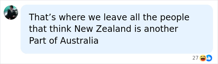 A social media comment jokingly saying the blacked out island is where people who confuse New Zealand and Australia are left.