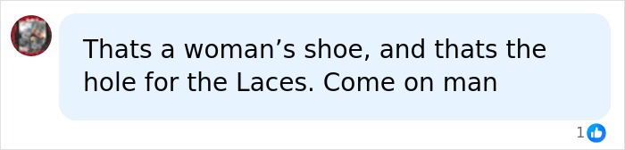 A social media comment playfully stating the blacked out island is a woman's shoe with a hole for laces, adding to island speculation.