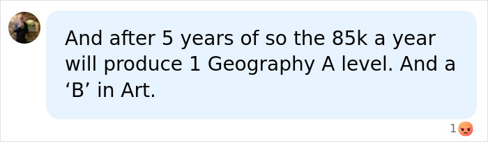 A social media comment discussing the cost and academic outcomes related to Eton College. A social media comment discussing the cost and academic outcomes related to Eton College.