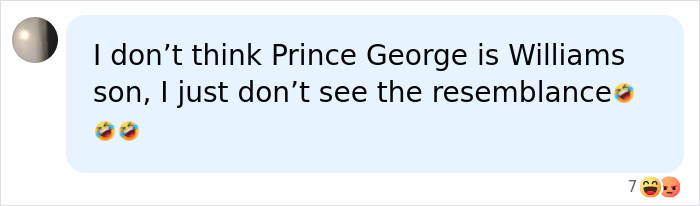 A social media comment expressing doubt about Prince George's resemblance to William based on his Eton College portrait. A social media comment expressing doubt about Prince George's resemblance to William based on his Eton College portrait.