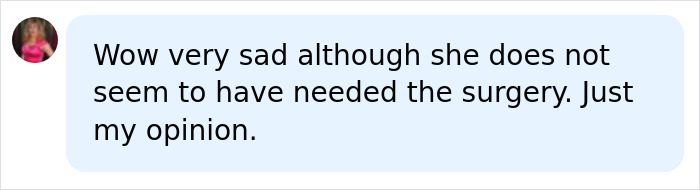 An online comment about the tragic turn of events after an influencer underwent surgery