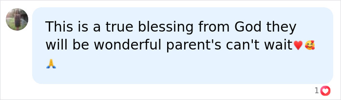 Screenshot of a comment calling the TikTok stars pregnancy a blessing and wishing them well. Screenshot of a comment calling the TikTok stars pregnancy a blessing and wishing them well.