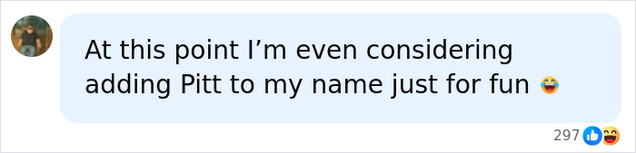 A lighthearted online comment mentioning Brad Pitt in the context of Angelina Jolie's Daughter Zahara