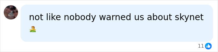 A social media comment about Stephen Hawking's AI warning, stating not like nobody warned us about Skynet. A social media comment about Stephen Hawking's AI warning, stating not like nobody warned us about Skynet.