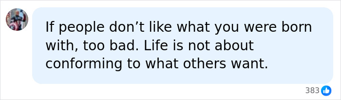 A supportive user comment about Billie Eilish and not conforming to what others want.