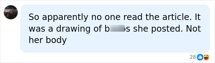 An online comment clarifying that Billie Eilish shared a drawing, not an actual photo of her body.