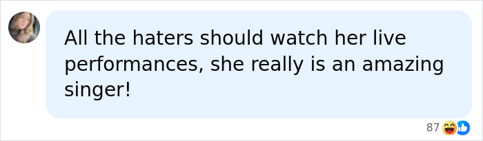 Facebook comment defending Billie Eilish, saying she is an amazing singer despite the haters.