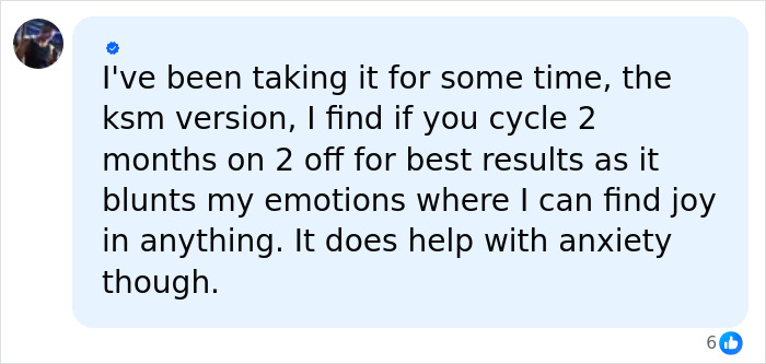 A social media post discussing ashwagandha gummies benefits for anxiety and emotions, without mentioning liver failure.