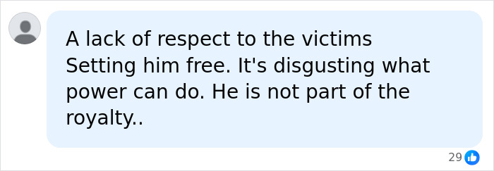 A comment expressing disgust about the son of Norway's Crown attending a royal funeral.