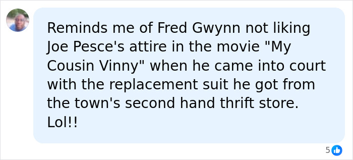 Social media comment comparing lawyer inappropriate dress to a classic courtroom movie scene