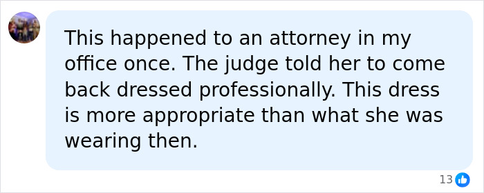 Social media comment about a judge calling out a female colleague for wearing an inappropriate dress