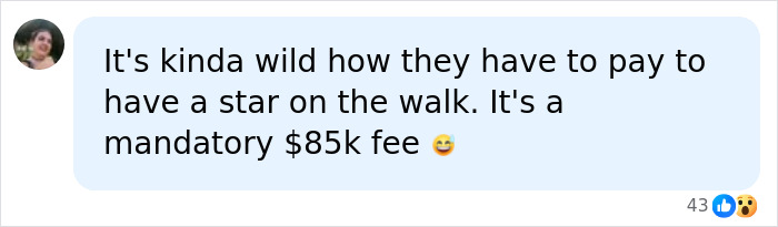 A social media comment notes the mandatory fee for a star on the walk, implying disrespect to Dolly Parton. A social media comment notes the mandatory fee for a star on the walk, implying disrespect to Dolly Parton.