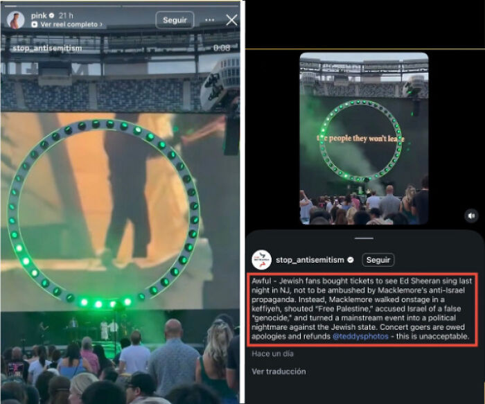 An image collage showing Macklemore on stage and a social media post about Pink losing fan support. An image collage showing Macklemore on stage and a social media post about Pink losing fan support.