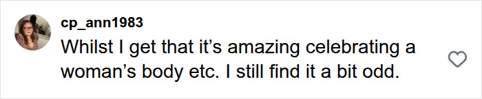 Online backlash comment expressing mixed feelings about celebrating a woman's body on the runway.