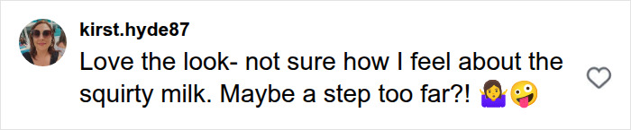 Social media comment criticizing the runway appearance and expressing concern over the squirty milk.