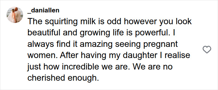 A comment about pregnant star runway appearance praising motherhood and beautiful pregnant women.