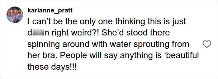 Online reaction criticising pregnant star runway fashion with water sprouting from her bra.
