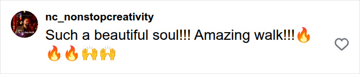 Social media comment praising the beautiful soul and amazing walk of the pregnant star runway appearance.